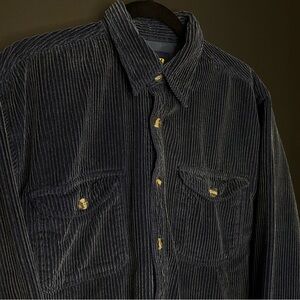 Utility Brand Navy Corduroy Ribbed Button-Up Shirt Size Large Vintage VTG